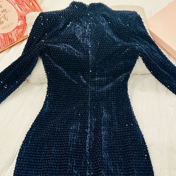 House of CB Navy Sequinned Long Sleeve Dress XS - Picture 7 of 16